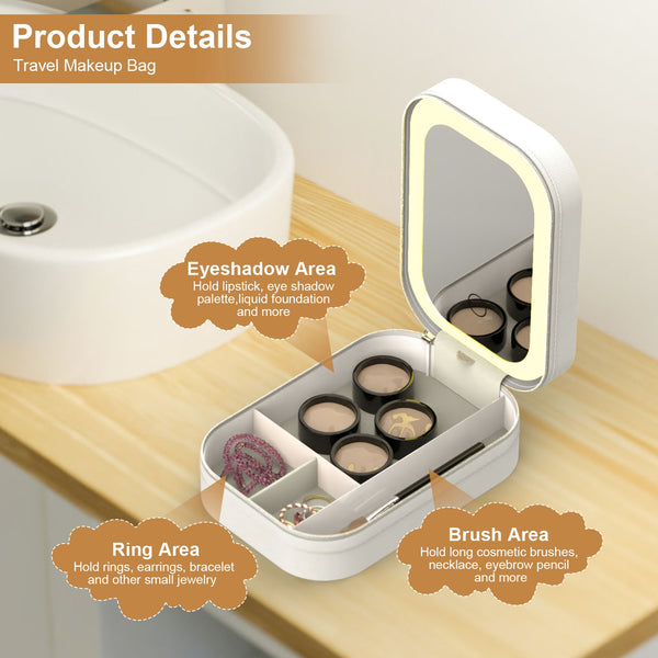 Travel Makeup Bag with LED Mirror